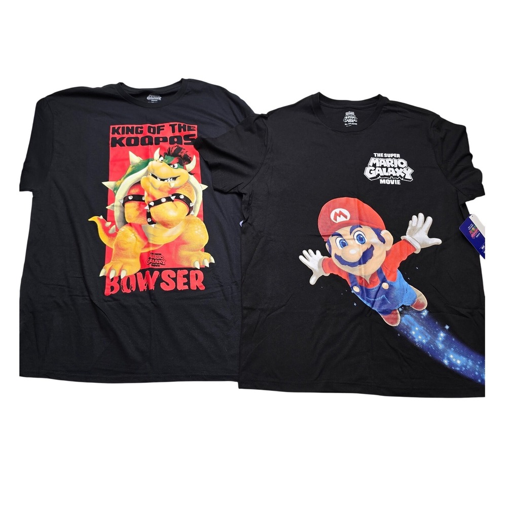 Nintendo Super Mario Galaxy Movie Shirt Lot 2 Bowser Mario Graphic Black Men XL